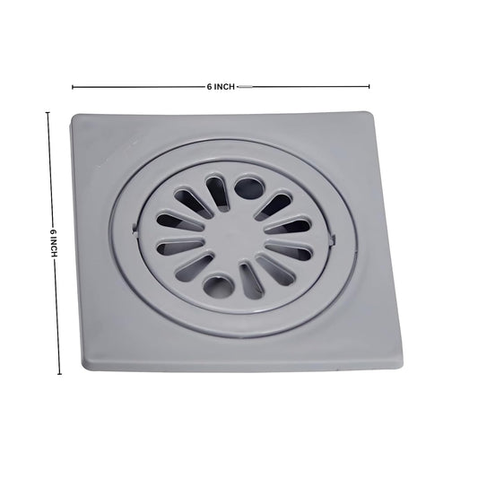 NEW WARE® Square Plastic Shower Floor Drain Strainer with Lid | 6 x 6 Inch Drain Cover for Bathroom, Kitchen & Water Outlets | Grey