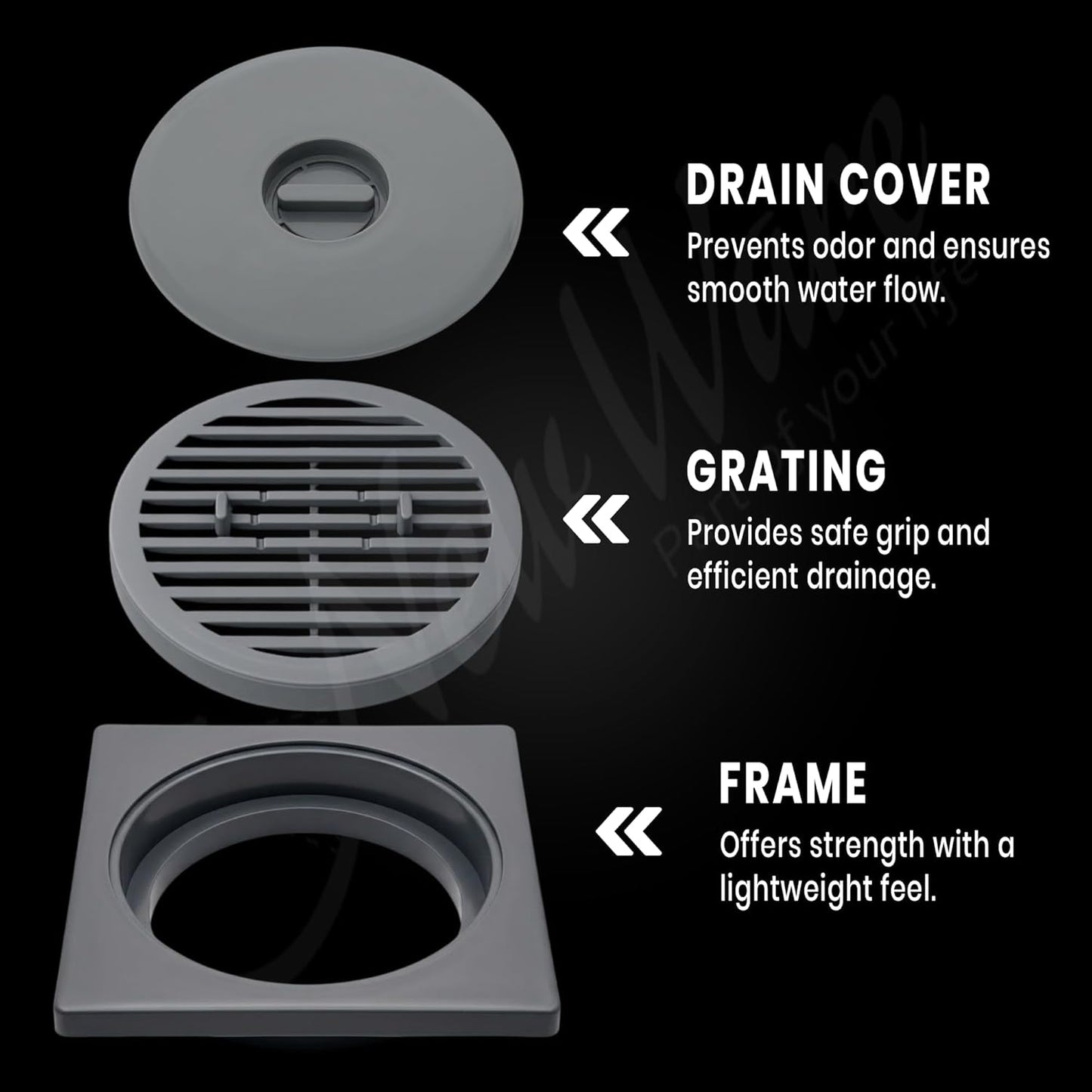 NEW WARE® Square Floor Drain Cover 6x6 Inch PVC – Bathroom Drain Jali, Anti-Clog Strainer Grating for Shower, Kitchen & Balcony Waste Water (Grey Color)