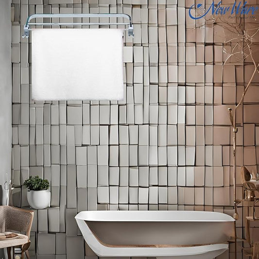 New Ware 22 Inch Stainless Steel CP Single Stand Folding Towel Hanger/Rack for Bathroom- Wall Mount Towel Rod/Stand with 3 Bathrobe Hook- Towel Rod for Bathroom/Kitchen/Home
