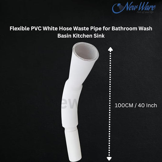NEW WARE® Flexible PVC White Hose Waste Pipe for Bathroom Wash Basin Kitchen Sink Heavy Duty 1 1/4" Drain Hose/Outlet Tube Connector