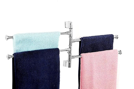NEW WARE Stainless Steel 4 Bar Bathroom Swing Hanger Towel Bar Wall Mounted Adjustable 12 Inch Rod Space Saving Towel Holder