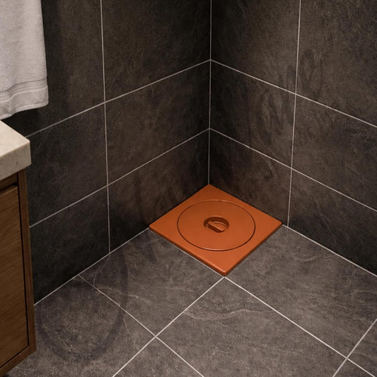 NEW WARE® Square Floor Drain Cover 6x6 Inch PVC – Bathroom Drain Jali, Anti-Clog Strainer Grating for Shower, Kitchen & Balcony Waste Water (Red Brown)