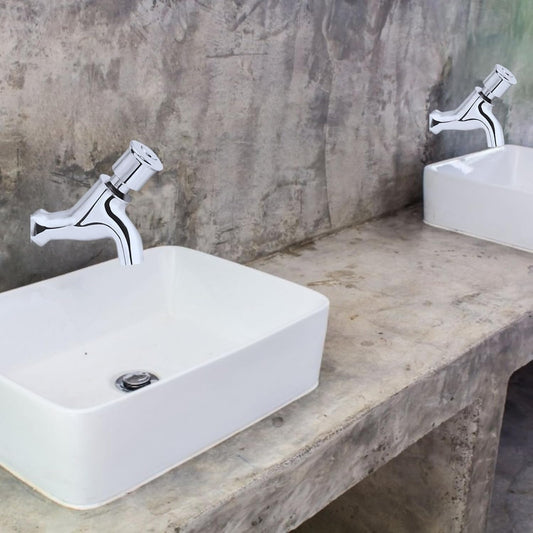 NEW WARE Brass Push Cock Bib Tap with Wall Flange Chrome Finish Push Type Water Tap for Bathroom and Water Cooler