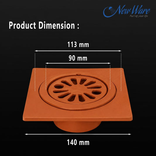 NEW WARE® 6 x 6 Inch Square Plastic Shower Floor Drain Strainer with Lid | Brown Floor Drain Cover for Bathroom, Kitchen & Balcony | Heavy Duty Water Drain Jali, Waste Drain Grating, Anti Clog