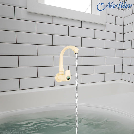 NEW WARE PVC Sink Cock Tap with Wall Flange | Plastic Bib Cock for Kitchen, Bathroom, Garden & Outdoor Use