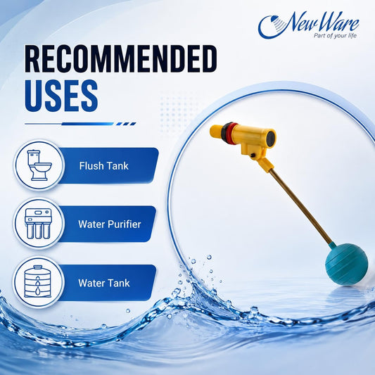 NEW WARE® 15mm ABS Ball Cock Set with Big Float Ball | PTMT Water Level Control Valve for Flush Tank & Toilet Cistern | Leak Proof, Rust Free, Heavy Duty Water Inlet Valve | Green Premium Design