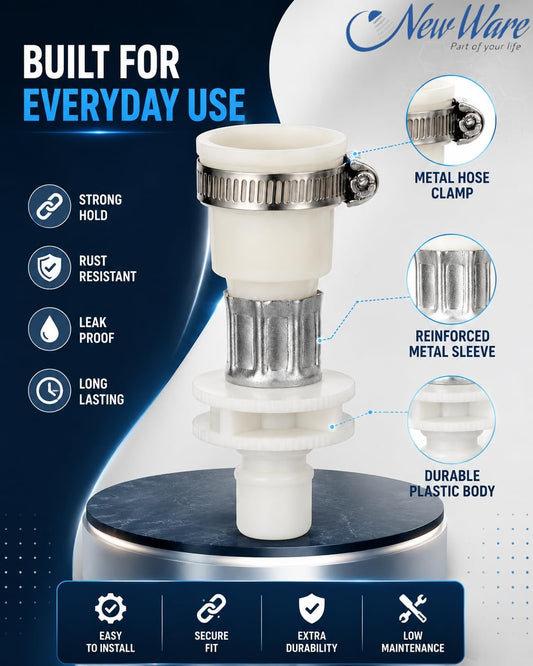 NEW WARE® Washing Machine Inlet Hose Tap Adapter Connector with Metal Clamp | Universal Faucet Water Pipe Connector for Top Load Fully Automatic Machines | Leak Proof Durable Easy Install Pack of 4