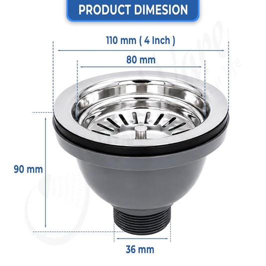 NEW Ware® 4 Inch CP SS-PVC Sink Coupling for Kitchen Sink Drainer & Strainer | Vegetable Waste Head | Basin Drain Outlet Cup | Stainless Steel PVC Sink Waste Fitting | Bathroom & Kitchen Plumbing