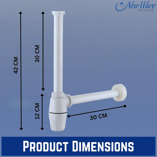 New Ware PVC Round Bottle Trap with Waste Pipe Wall Flange and Washer Wall Mount Down Comer for Wash Basin and Kitchen Sink Waste Water Drain Outlet 30 cm Wall Faced Long Pipe Set