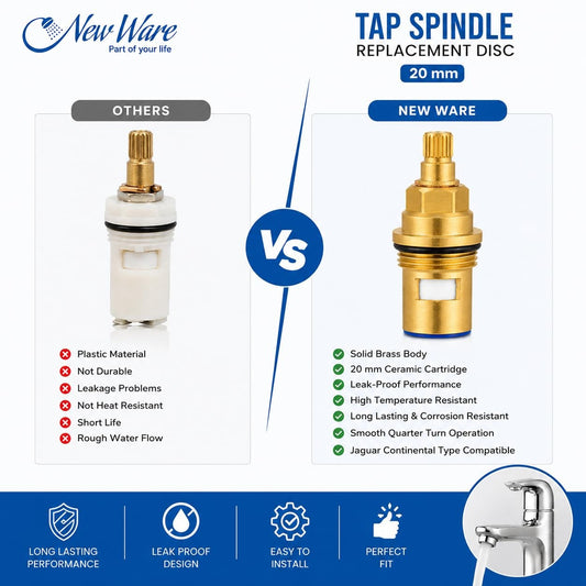 New Ware Tap Spindle Replacement Disc 20 mm for Jaguar Continental Zoloto Type Faucet Hot Cold Tap Cartridge Spindle Valve Bathroom Kitchen Repair Spare Part Smooth Leak Proof Operation Durable
