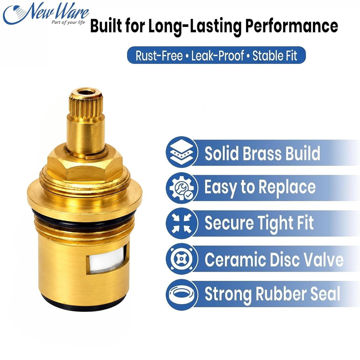 NEW WARE® 3/4 Inch Tap Spindle Replacement Disc for Jaquar Continental Type Faucets | Super Ceramic Brass Spindle Cartridge | Hot & Cold Water Faucet Valve | Bathroom Kitchen Basin Cock Spare Part