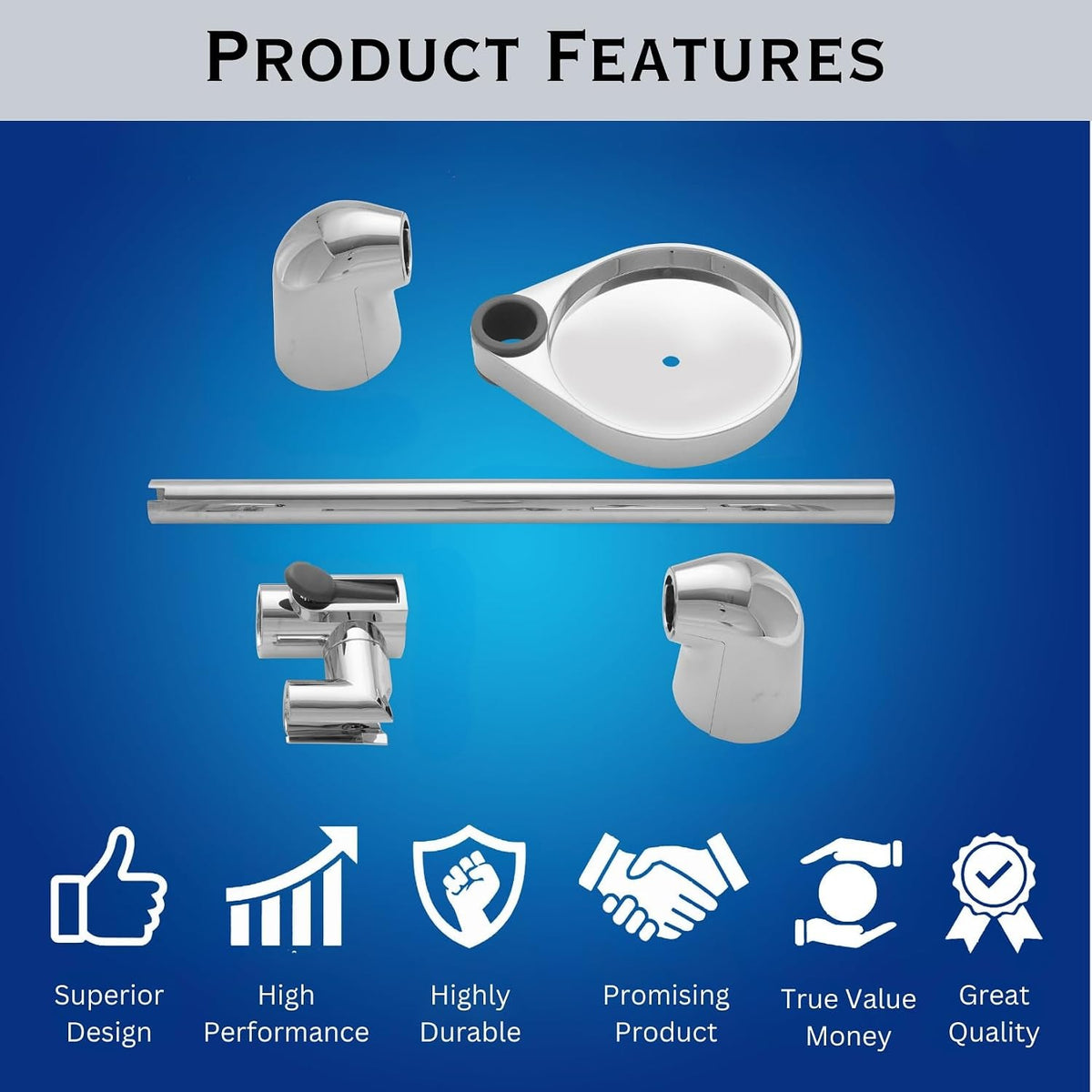 New Ware® Stainless Steel 18" Wall Mount Shower Stick Rod with Adjustable Hook and Soap Dish for Bathroom, Shower Stand for Hand Held Shower, Hand Shower Holder for Home & Bathroom| Modern Shower Rod