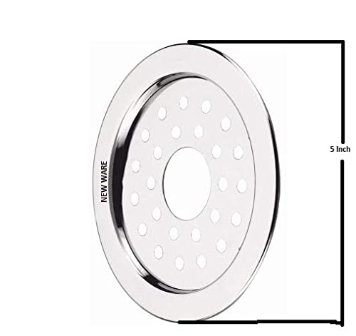 NEW WARE® 5 Inch Round Stainless Steel Floor Drain with Central Hole & Lock | Heavy Duty Anti Clog Chrome Finish SS Drain Jali for Bathroom, Kitchen, Balcony, Utility, Terrace & Outdoor Drain Cover