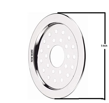 NEW WARE® 5 Inch Round Stainless Steel Floor Drain with Central Hole & Lock | Heavy Duty Anti Clog Chrome Finish SS Drain Jali for Bathroom, Kitchen, Balcony, Utility, Terrace & Outdoor Drain Cover