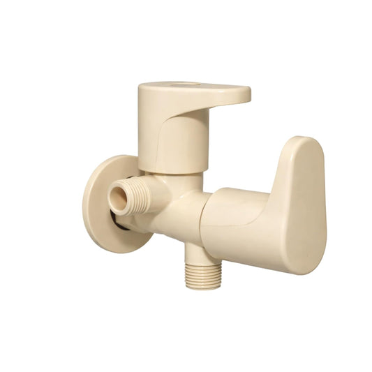New Ware PVC 2 in 1 Bib Cock Tap with Wall Flange Dual Outlet Water Tap for Bathroom Kitchen Utility Ivory Wall Mounted Faucet Washing Machine Hose Compatible Leak Proof Heavy Duty Durable Design