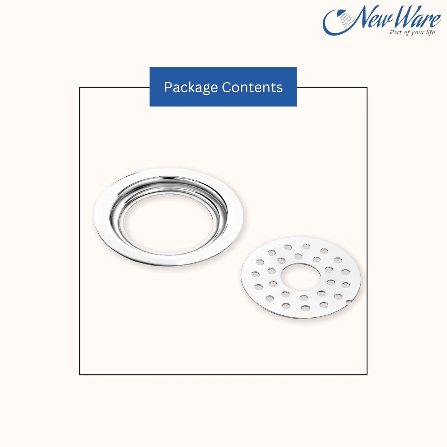 NEW WARE® 5 Inch Round Stainless Steel Floor Drain with Central Hole & Lock | Heavy Duty Anti Clog Chrome Finish SS Drain Jali for Bathroom, Kitchen, Balcony, Utility, Terrace & Outdoor Drain Cover