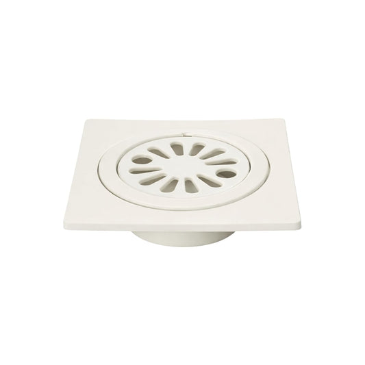 New Ware Square Plastic Shower Floor Drain Strainer 6x6 Inch with Lid Bathroom Kitchen Drain Cover Hair Catcher Debris Filter Anti Clog Jali White Heavy Duty Durable Waste Water Outlet Cover