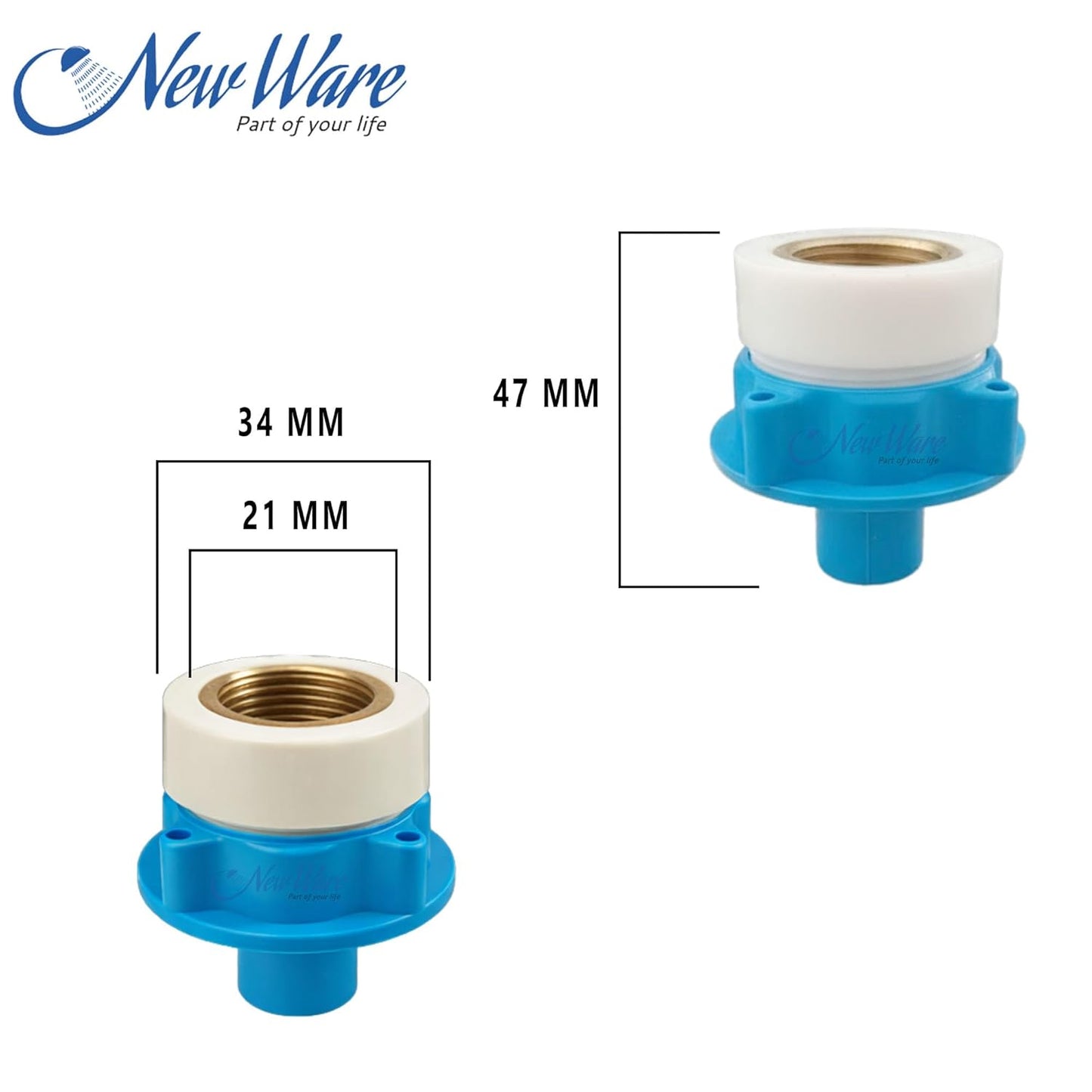 New Ware® Universal Washing Machine Tap Adapter Connect for Inlet Hose Pipe - Easy Installation, Leak-Proof Blue Tap Connector for Most Standard Taps and Faucets (Pack of 2)