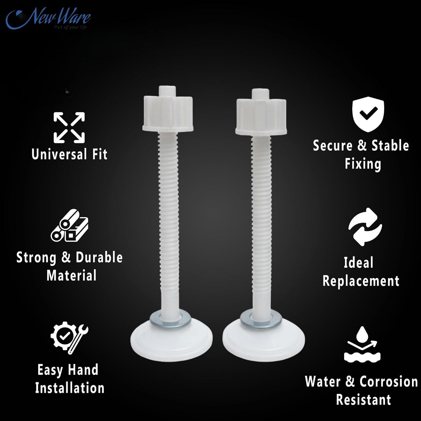 NEW WARE PVC Plastic Toilet Seat Cover Hinges CERA Type Round Long Clamp WC Seat Fixing Hinges Durable Rust Free Bathroom Fittings Easy Install Toilet Seat Hinge Set White Pack of 1 Set Use Fit