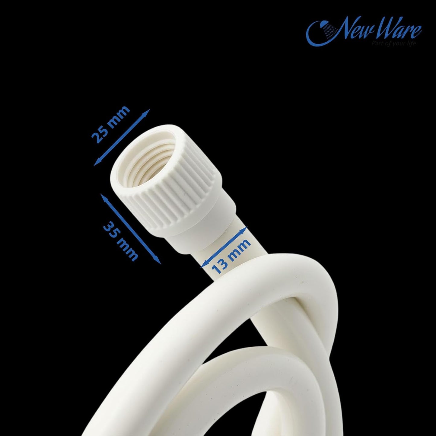 New Ware Shower Tube Connection Pipe for Geysers, Countertop Faucets & Water Taps | PTMT Hot Water Resistant 70°C | White | 2 Meter