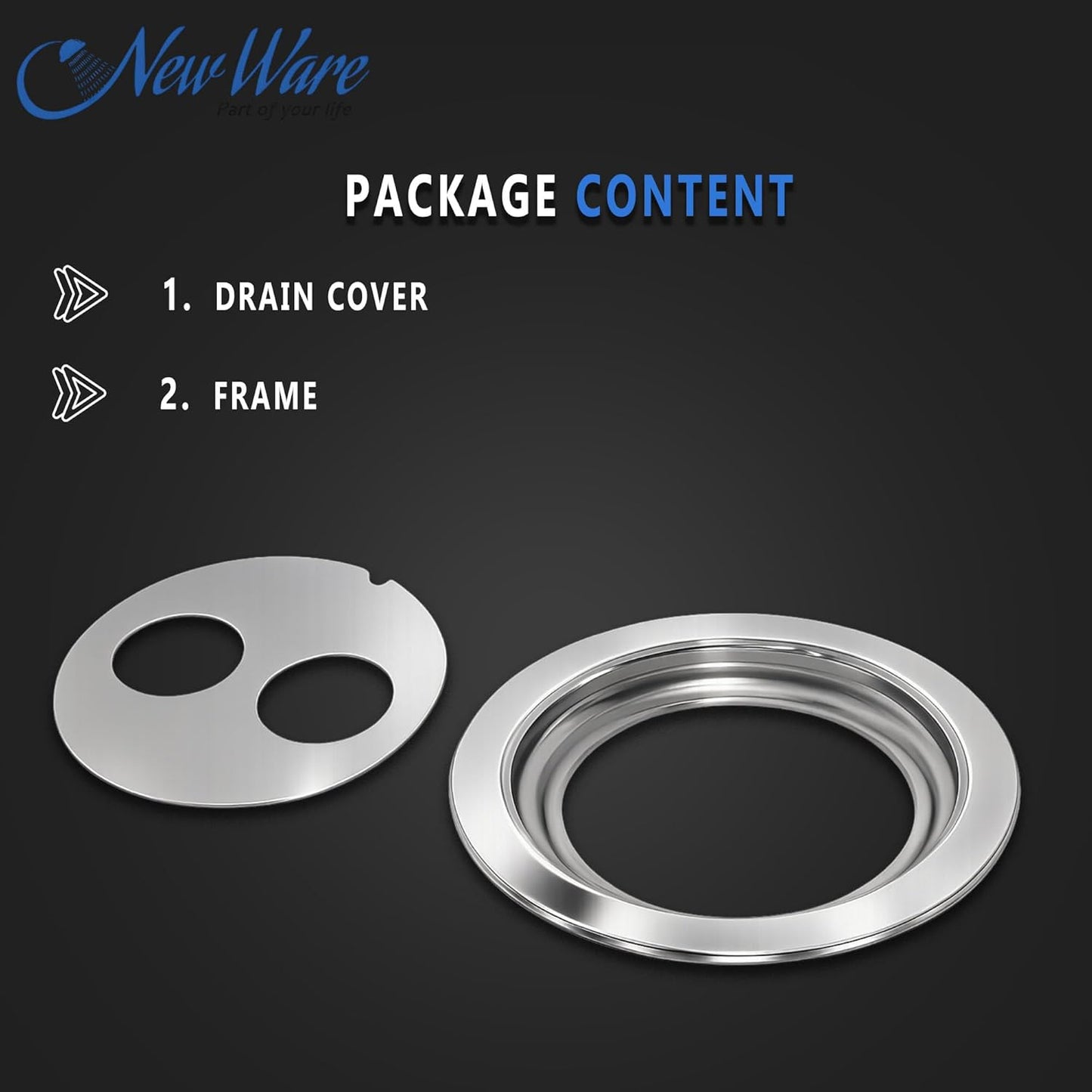 NEW WARE® Round Stainless Steel Bathroom Jali/Trap with Double Hole | Chrome Finish Water Drain Locking Grating | Rust-Resistant Floor Drain Cover
