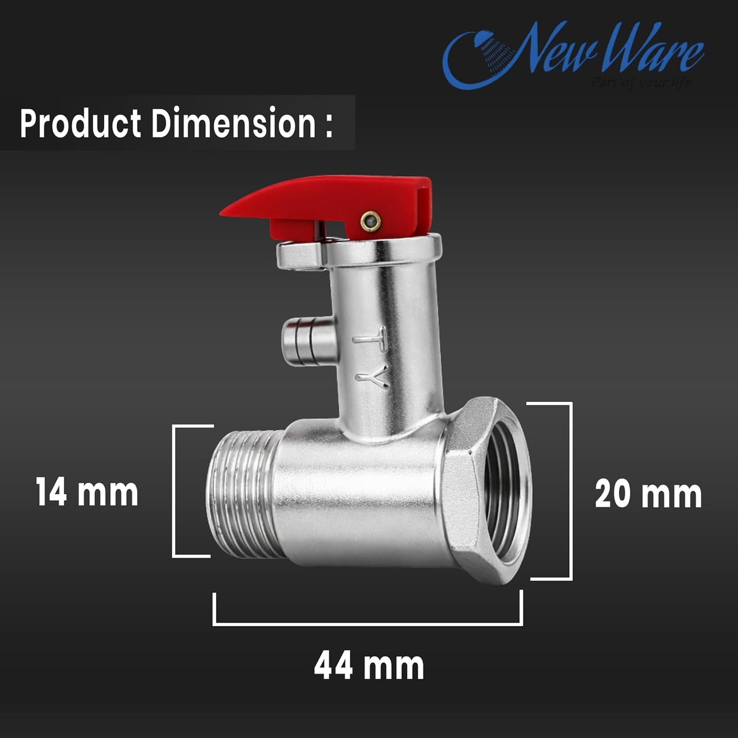 NEW WARE® Electric Water Heater Pressure Relief Check Safety Device 0.9 MPa | Brass Geyser Inlet Pressure Release 1/2 Inch | Non Return Plumbing Fitting for Storage & Instant Water Heater