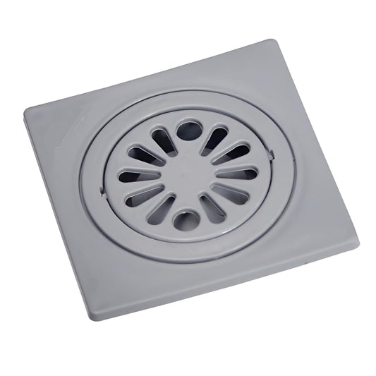NEW WARE® Square Plastic Shower Floor Drain Strainer with Lid | 6 x 6 Inch Drain Cover for Bathroom, Kitchen & Water Outlets | Grey