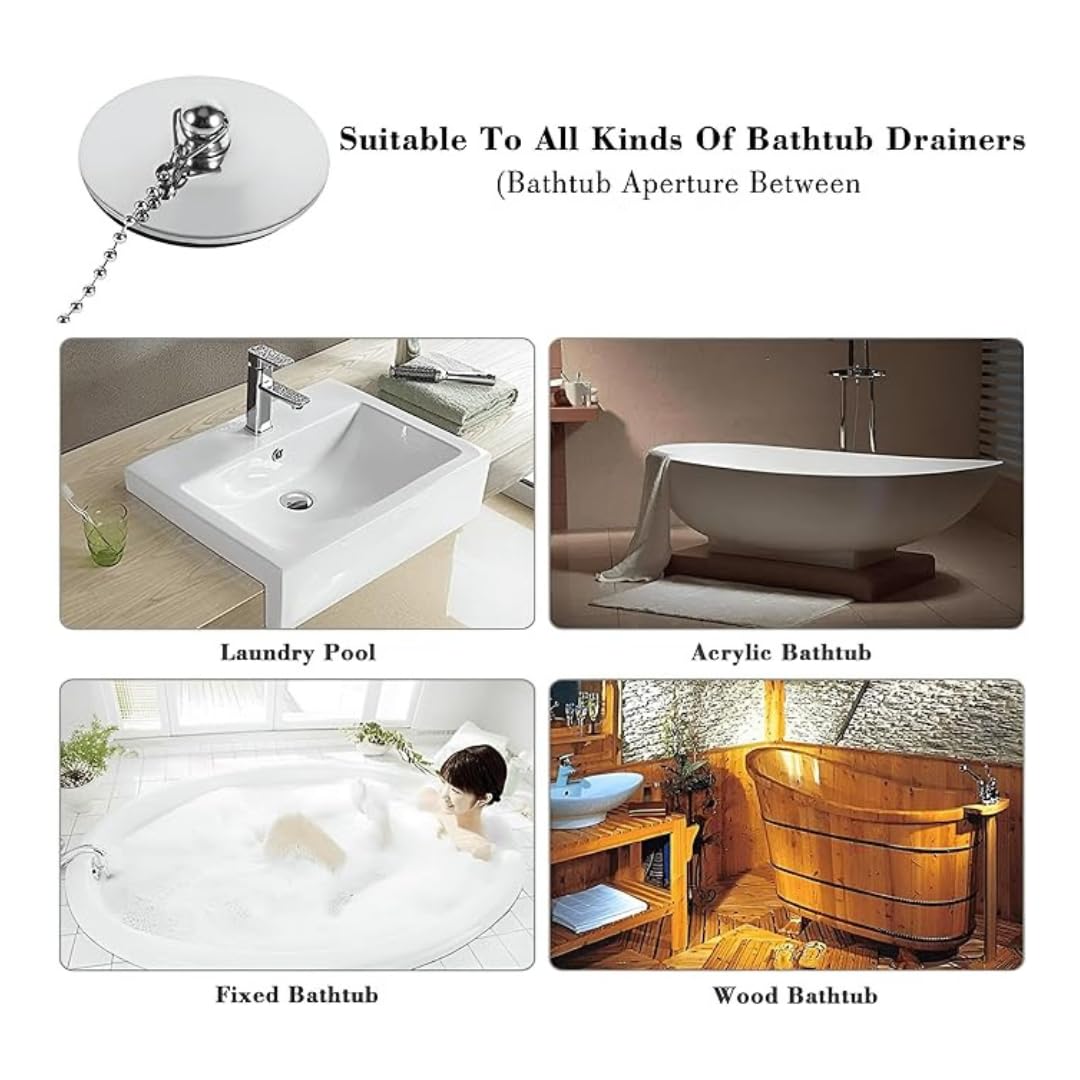 NEW WARE 40mm Bath Tub Chain Plug Drain - Bathroom Sink Basin Stopper Plug with Chain
