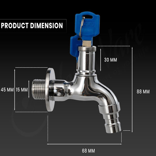 New Ware Lockable Water Tap with Key Brass Pillar Cock with Hose Nozzle Anti Theft Garden Outdoor Faucet for Washing Machine Bathroom Kitchen Tap Connector Heavy Duty Rust Proof Durable Design