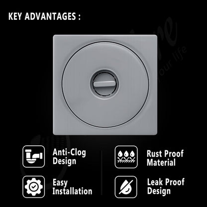 NEW WARE® Square Floor Drain Cover 6x6 Inch PVC – Bathroom Drain Jali, Anti-Clog Strainer Grating for Shower, Kitchen & Balcony Waste Water (Grey Color)