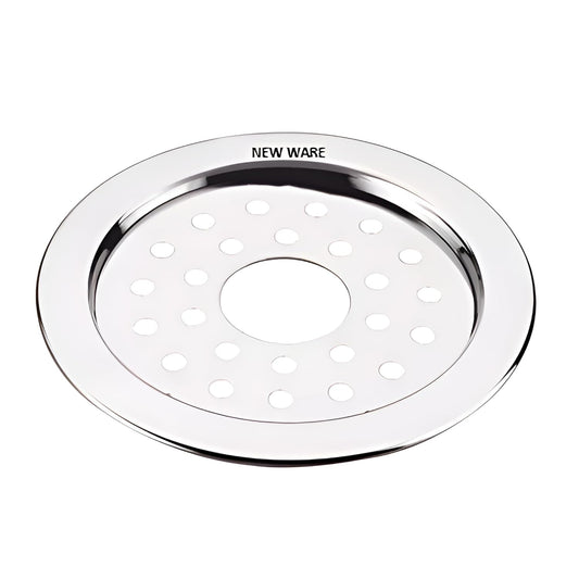 NEW WARE® 5 Inch Round Stainless Steel Floor Drain with Central Hole & Lock | Heavy Duty Anti Clog Chrome Finish SS Drain Jali for Bathroom, Kitchen, Balcony, Utility, Terrace & Outdoor Drain Cover