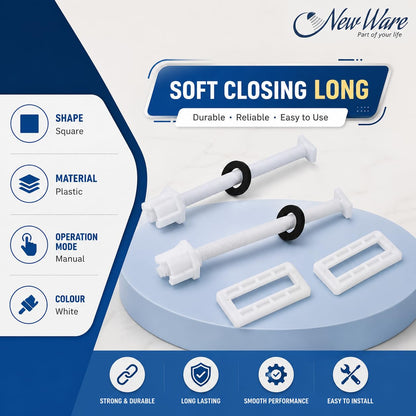 New Ware Toilet Seat Cover Screw Hinges Set Lara Type, 40 mm White WC Seat Hinge Replacement Kit with Stainless Steel Screws, Heavy Duty Toilet Seat Fixing Hardware for Western Commode, Pack of 1