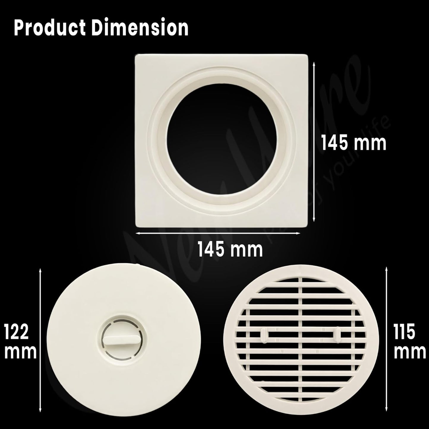 NEW WARE® 6x6 Inch PVC Square Floor Drain Cover White | Bathroom Kitchen Jali Strainer, Anti-Clog Waste Drain Grating, Hair Catcher Shower Drain Trap Cover for Balcony Utility Wash Area Home Use