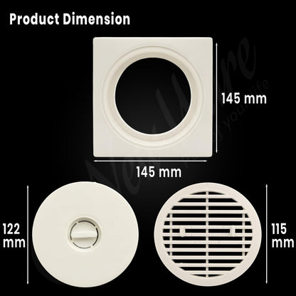 NEW WARE® 6x6 Inch PVC Square Floor Drain Cover White | Bathroom Kitchen Jali Strainer, Anti-Clog Waste Drain Grating, Hair Catcher Shower Drain Trap Cover for Balcony Utility Wash Area Home Use