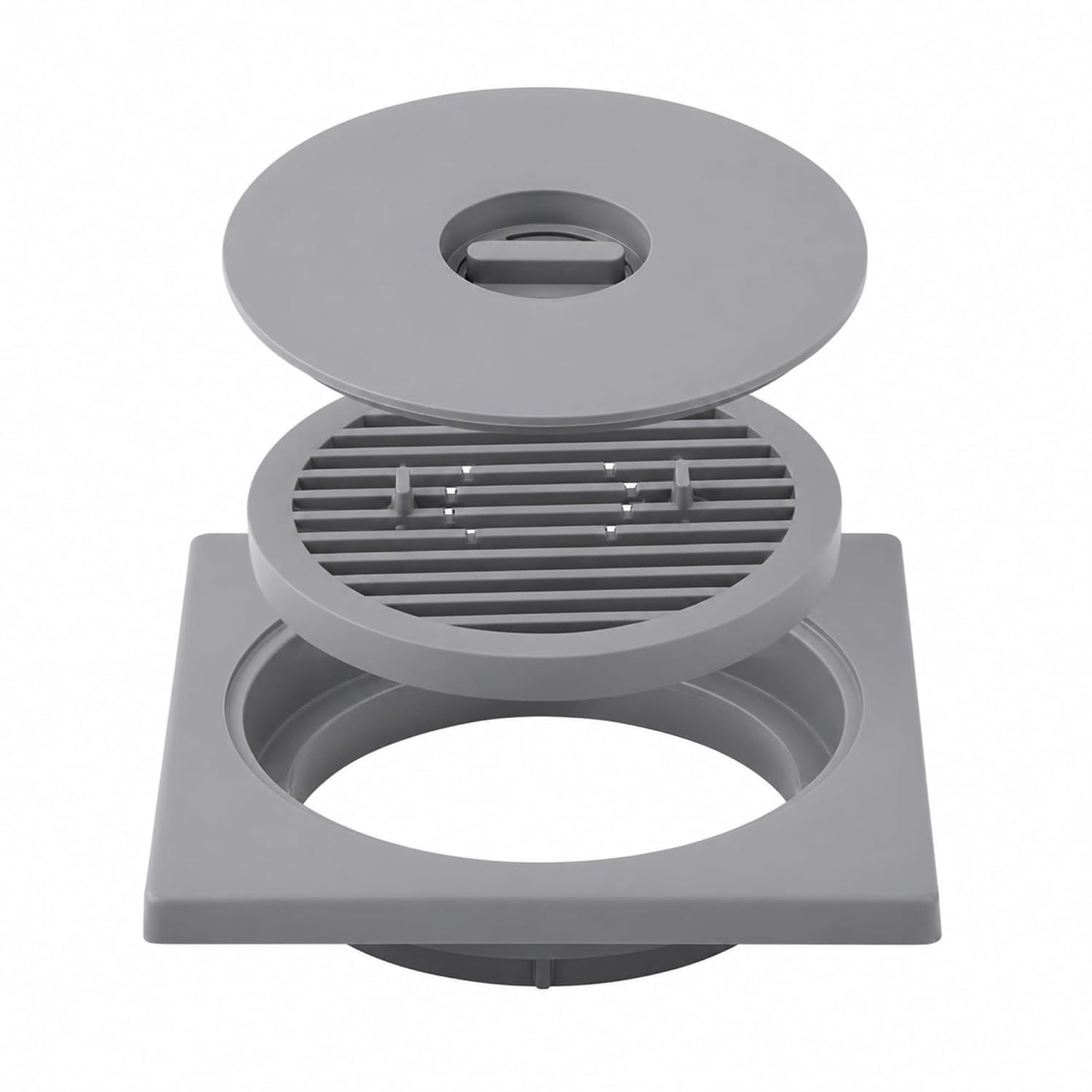 NEW WARE® Square Floor Drain Cover 6x6 Inch PVC – Bathroom Drain Jali, Anti-Clog Strainer Grating for Shower, Kitchen & Balcony Waste Water (Grey Color)