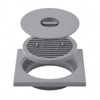NEW WARE® Square Floor Drain Cover 6x6 Inch PVC – Bathroom Drain Jali, Anti-Clog Strainer Grating for Shower, Kitchen & Balcony Waste Water (Grey Color)