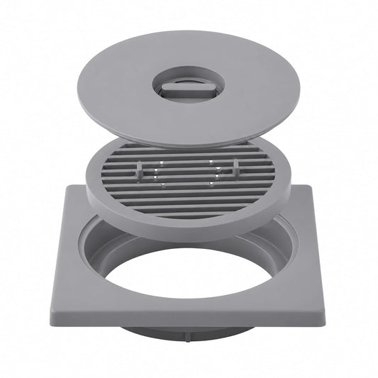 NEW WARE® Square Floor Drain Cover 6x6 Inch PVC – Bathroom Drain Jali, Anti-Clog Strainer Grating for Shower, Kitchen & Balcony Waste Water (Grey Color)