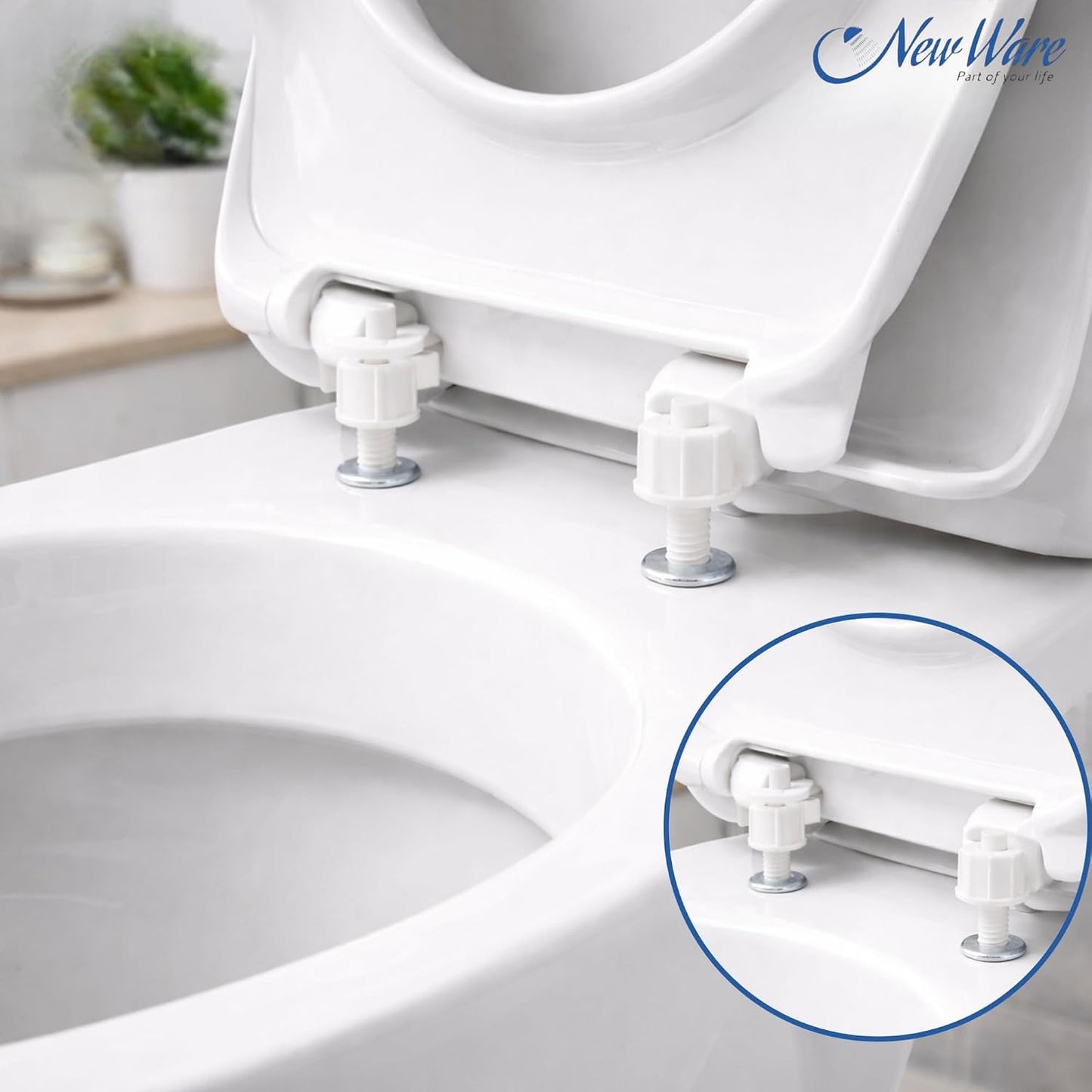 NEW WARE PVC Plastic Toilet Seat Cover Hinges CERA Type Round Long Clamp WC Seat Fixing Hinges Durable Rust Free Bathroom Fittings Easy Install Toilet Seat Hinge Set White Pack of 1 Set Use Fit