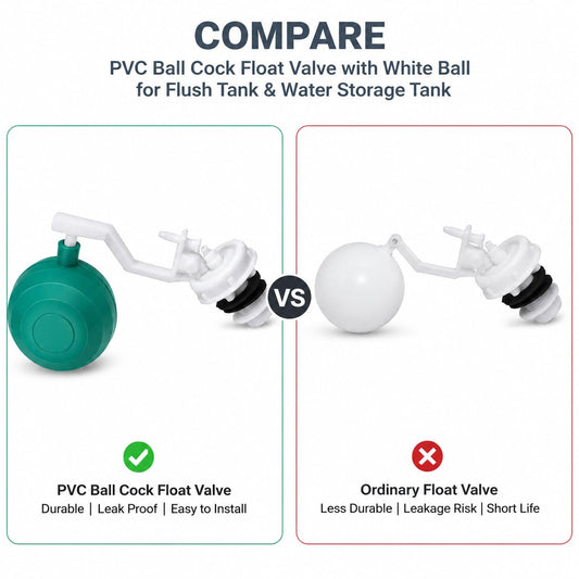 NEW WARE® PVC Ball Cock Float Valve with White Ball for Flush Tank & Water Storage Tank | Automatic Water Level Control | Leak Proof Cistern Fill Valve | Heavy Duty Toilet Tank Replacement (White)