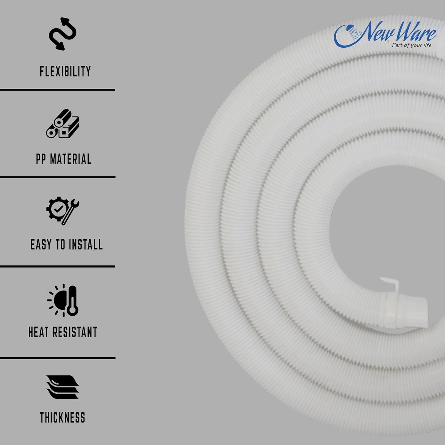 NEW WARE® 3-Meter Outlet Pipe for Fully and Semi-Automatic Washing Machines Extension & Flexible Pipe Durable Drain Hose