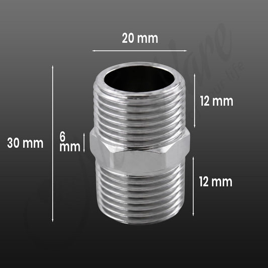 NEW WARE® CP Hex Nipple 1/2 Inch x 1/2 Inch | Stainless Steel Male Thread Pipe Connector Fitting | Hexagonal Plumbing Nipple for Water Pipe, Faucet & Fitting Connection | Pack of 3 | Rust Resistant