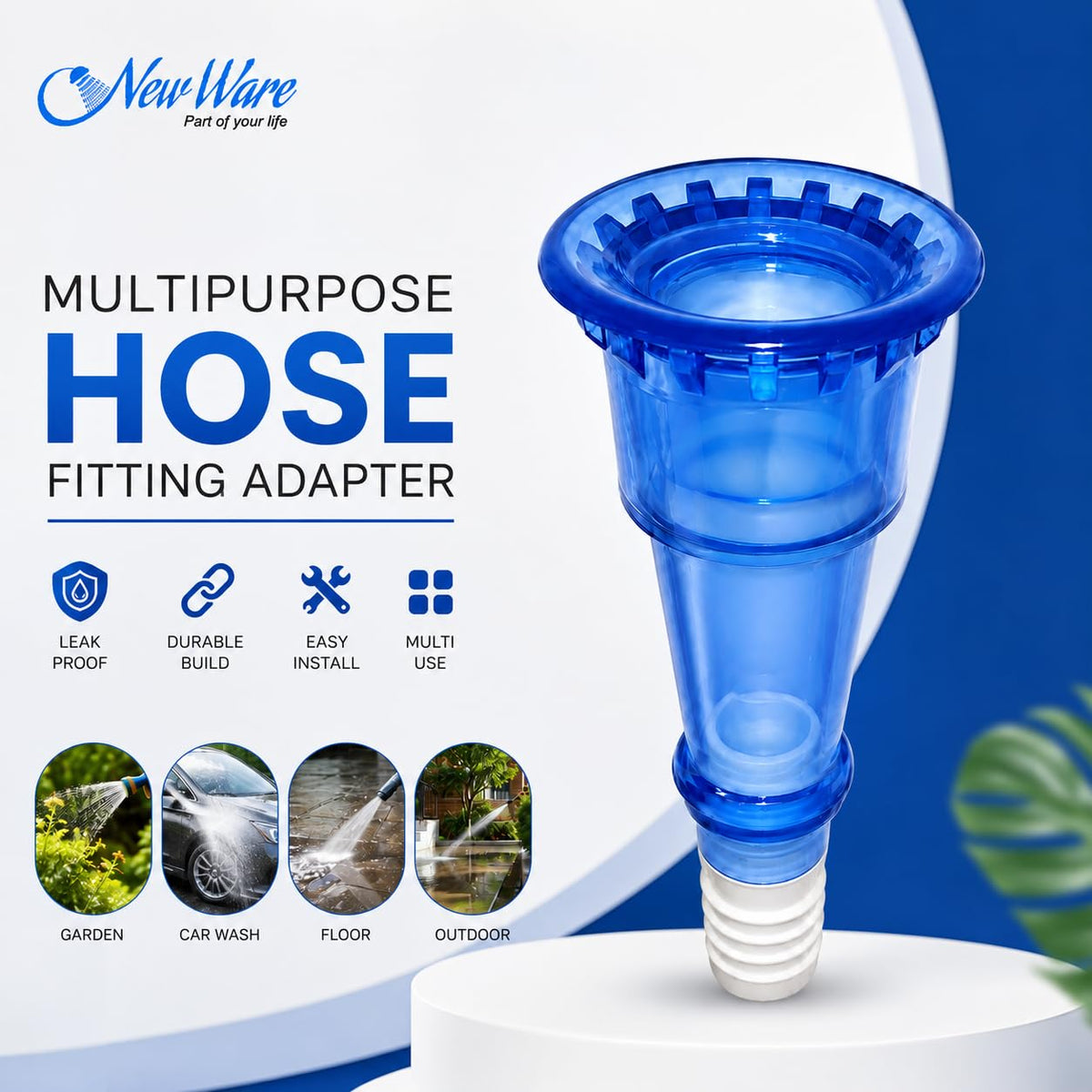 NEW WARE Heavy Duty PVC Pipe Nozzle Connector 3/4 Inch Multipurpose Hose Fitting Adapter for Garden Car Wash Floor Cleaning Leak Proof Water Pipe Connector Multicolour Pack of 3 Pieces Durable Use