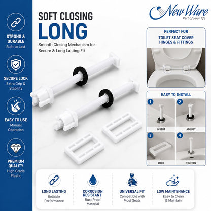 New Ware Toilet Seat Cover Screw Hinges Set Lara Type, 40 mm White WC Seat Hinge Replacement Kit with Stainless Steel Screws, Heavy Duty Toilet Seat Fixing Hardware for Western Commode, Pack of 1