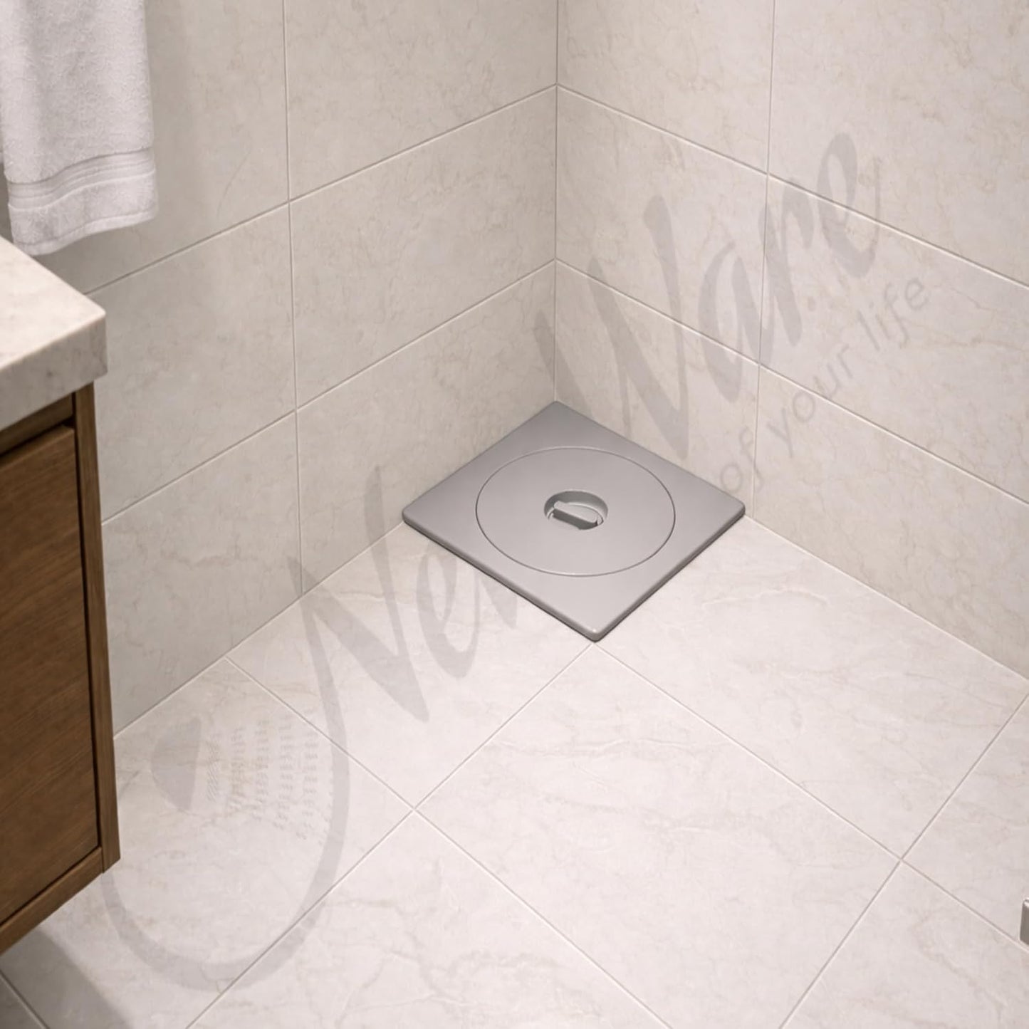 NEW WARE® Square Floor Drain Cover 6x6 Inch PVC – Bathroom Drain Jali, Anti-Clog Strainer Grating for Shower, Kitchen & Balcony Waste Water (Grey Color)