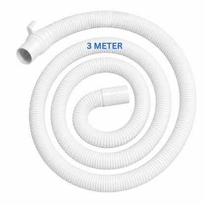 NEW WARE® 3 Meter EasyFit Washing Machine Outlet Drain Hose Pipe | Flexible Corrugated Leak-Proof Waste Water Pipe for Top Load Fully & Semi Automatic Machines (White)