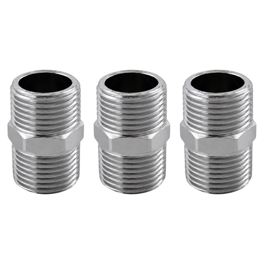 NEW WARE® CP Hex Nipple 1/2 Inch x 1/2 Inch | Stainless Steel Male Thread Pipe Connector Fitting | Hexagonal Plumbing Nipple for Water Pipe, Faucet & Fitting Connection | Pack of 3 | Rust Resistant