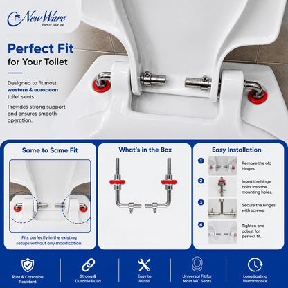 New Ware Toilet Seat Cover Hinges L Type Stainless Steel Rust Proof Screw Set for Western European WC Seat Heavy Duty Repair Kit Replacement Toilet Seat Fittings Durable Bathroom Hardware Kit