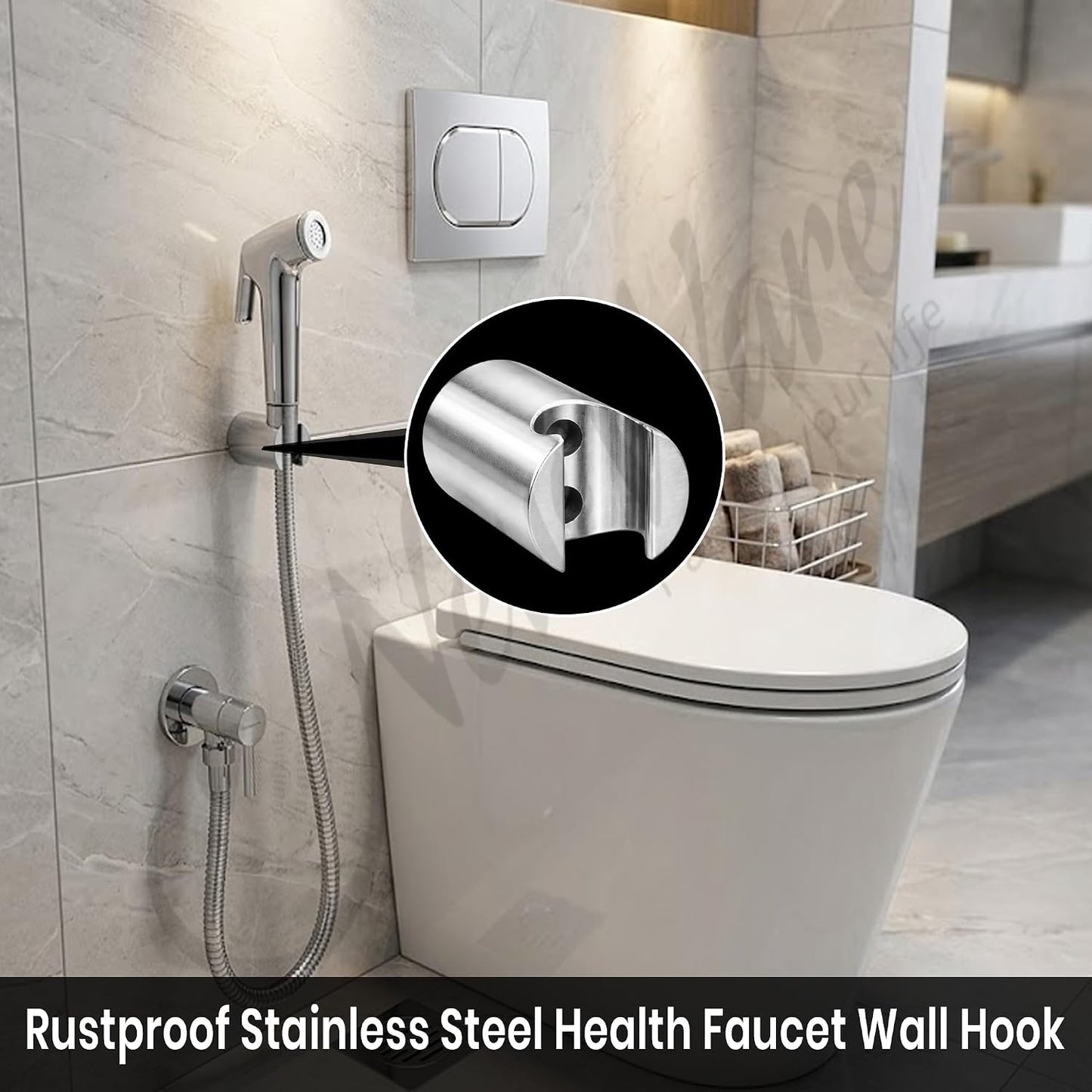 New Ware® Multi-Purpose Wall Mounted Hook for Faucet, Health Faucet Holder, Hand Shower Holder,(Color :Silver, Pack of 2)