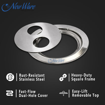 NEW WARE® Round Stainless Steel Bathroom Jali/Trap with Double Hole | Chrome Finish Water Drain Locking Grating | Rust-Resistant Floor Drain Cover