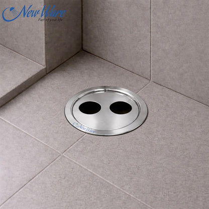 NEW WARE® Round Stainless Steel Bathroom Jali/Trap with Double Hole | Chrome Finish Water Drain Locking Grating | Rust-Resistant Floor Drain Cover